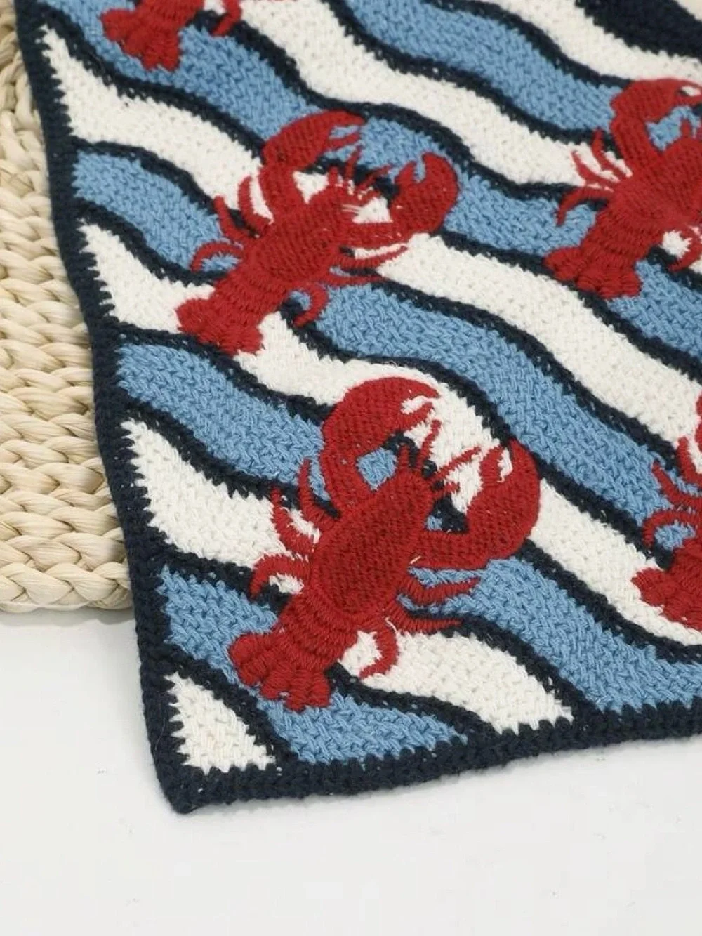 NWOT Red, White and Blue Striped Headscarf with Red Lobster Motif, OS